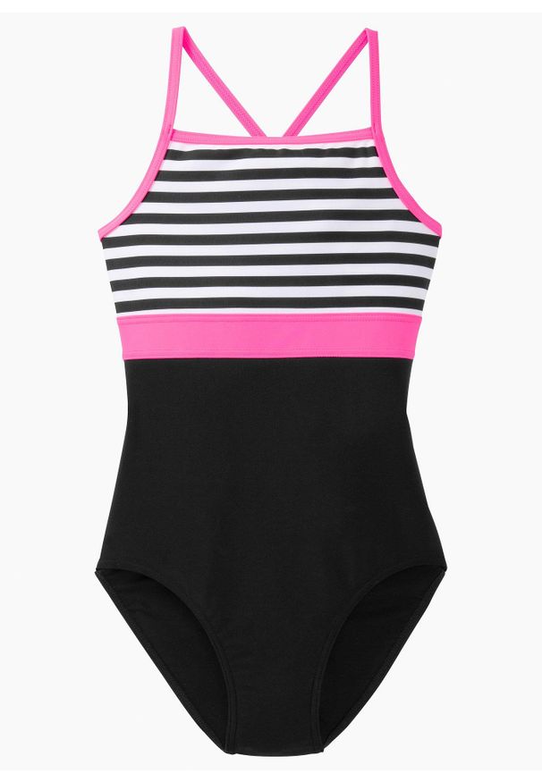 bonprix - Kostium kąpielowy. Kolor: biały. Materiał: materiał. Wzór: paski