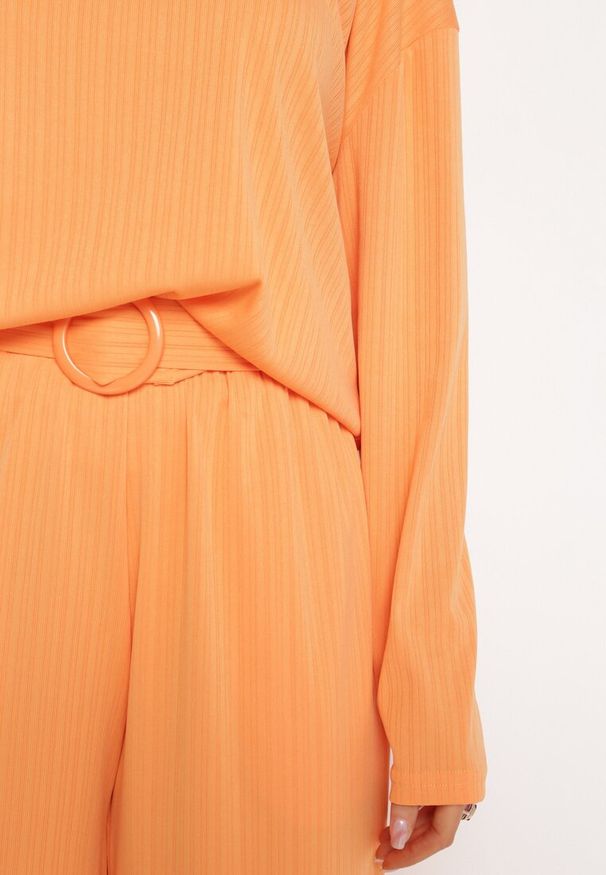 Born2be - Pomarańczowy Komplet z Spodnie Prostymi Nogawkami i Bluzka z Paskiem Carenesa. Kolor: pomarańczowy