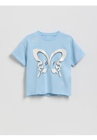 Reserved - T-shirt z nadrukiem - jasnoniebieski. Kolor: niebieski. Materiał: bawełna. Wzór: nadruk #1