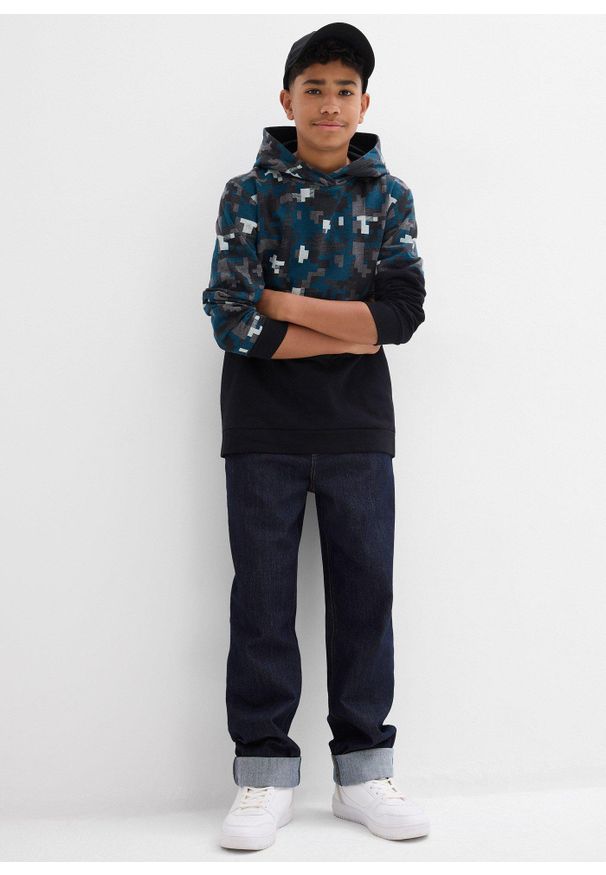 bonprix - Bluza z kapturem z bawełny organicznej. Typ kołnierza: kaptur. Kolor: czarny. Materiał: bawełna