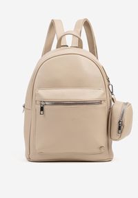 Born2be - Beżowy Mały Plecak z Kieszonką na Suwak i Dodatkową Saszetką Pasolira. Kolor: beżowy. Materiał: jeans. Styl: klasyczny, elegancki, casual