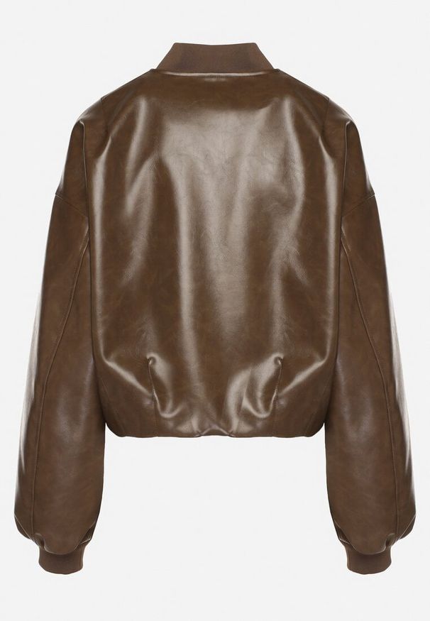 Born2be - Brązowa Kurtka z Wiskozą w Stylu Bomberki z Ekoskóry Nanisiela. Okazja: na co dzień. Kolor: brązowy. Materiał: wiskoza. Styl: casual