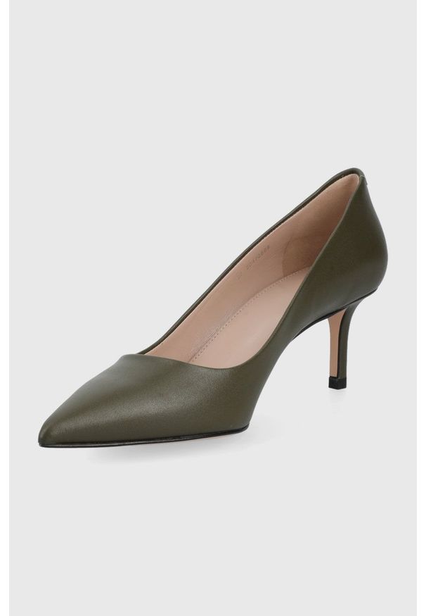 Hugo - HUGO szpilki skórzane Ines Pump 60-C kolor zielony. Kolor: zielony. Materiał: skóra. Obcas: na szpilce. Wysokość obcasa: średni
