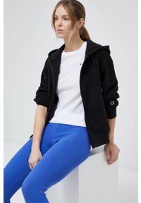 Champion bluza damska kolor czarny z kapturem gładka. Typ kołnierza: kaptur. Kolor: czarny. Materiał: dzianina. Wzór: gładki #1