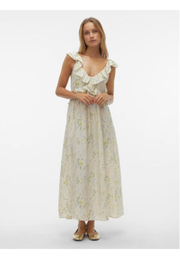 Vero Moda Sukienka letnia Josie 10303761 Écru Regular Fit. Materiał: wiskoza. Sezon: lato