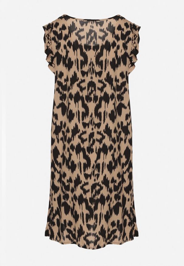 Born2be - Ciemnobeżowa Sukienka z Bawełny o Rozkloszowanym Kroju z Falbankami Zamiast Rękawów Jenalinea. Okazja: na co dzień. Typ kołnierza: kołnierz z falbankami. Kolor: beżowy. Materiał: bawełna. Typ sukienki: rozkloszowane. Styl: casual, elegancki