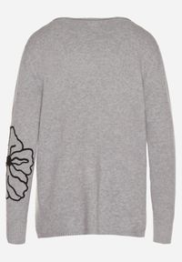 Born2be - Szary Sweter Ozdobiony Haftowanymi Kwiatami Halatusea. Okazja: na co dzień. Kolor: szary. Materiał: jeans. Wzór: kwiaty, aplikacja, haft. Styl: klasyczny, casual #7