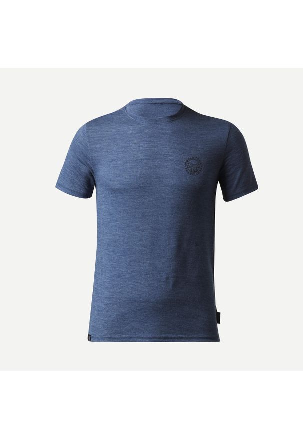 FORCLAZ - Koszulka trekkingowa męska, Forclaz Travel 100 Merino. Kolor: niebieski. Materiał: wełna, akryl, materiał. Sezon: zima, lato