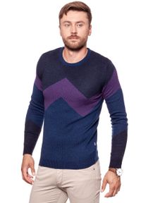 Wrangler - MĘSKI SWETER WRANGLER W CREW KNIT NAVY W8640P335. Kolor: niebieski. Wzór: geometria #7