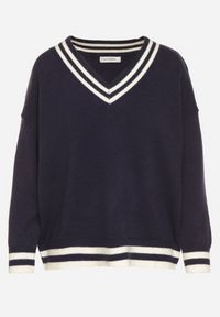 Born2be - Granatowy Sweter z Domieszką Kaszmiru w Stylu Preppy Liendria. Okazja: do pracy, na co dzień, na spotkanie biznesowe. Kolor: niebieski. Materiał: kaszmir. Wzór: aplikacja. Styl: casual, klasyczny, biznesowy #2