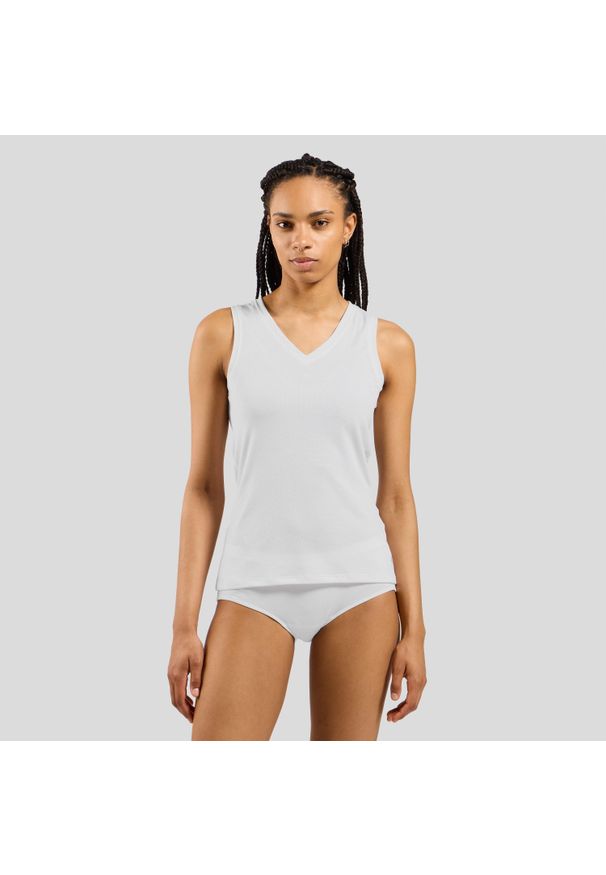Koszulka sportowa damska Odlo BL TOP v-neck singlet ACTIVE F-DRY LIGHT. Kolor: biały. Sport: turystyka piesza