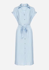 Born2be - Niebieska Wiskozowa Sukienka Koszulowa z Paskiem Rinaruna. Okazja: na co dzień. Kolor: niebieski. Materiał: wiskoza. Typ sukienki: koszulowe. Styl: elegancki, casual #4