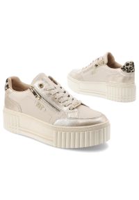Sneakersy damskie Marco Tozzi, klasyczne sznurowanie oraz praktyczny zamek błyskawiczny ozdobne metaliczne wstawki, białe, 2-23728-46 402. Okazja: na co dzień. Zapięcie: sznurówki. Kolor: biały. Obcas: na platformie #7