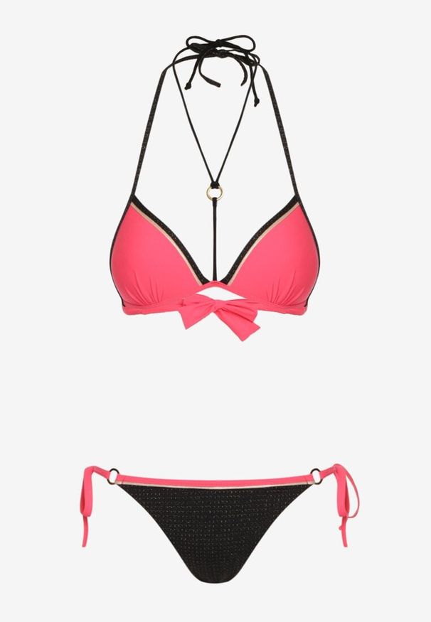 Born2be - Fuksjowe Bikini z Wiązaniem Ozdobny Biustonosz i Figi Kintella. Kolor: różowy