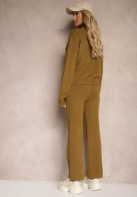 Renee - Zielony Komplet z Wełną ze Spodniami Typu Wide Leg i Strukturalnym Swetrem Naonella. Kolor: zielony. Materiał: wełna #4