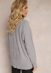 Renee - Szary Sweter Dzianinowy z Rękawem Nietoperz Almina. Kolor: szary. Materiał: dzianina. Długość rękawa: długi rękaw. Długość: długie. Wzór: gładki #3