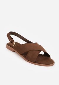 Born2be - Ciemnobrązowe Sandały VICES z Paskami w Kształcie X z Imitacji Zamszu Laraida. Okazja: na co dzień. Zapięcie: pasek. Kolor: brązowy. Materiał: zamsz. Wzór: paski. Sezon: lato. Styl: casual, elegancki #8