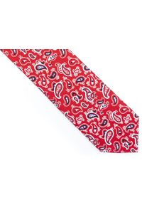 Modini - Czerwony krawat w paisley D195. Kolor: czerwony. Materiał: mikrofibra, tkanina. Wzór: paisley #1