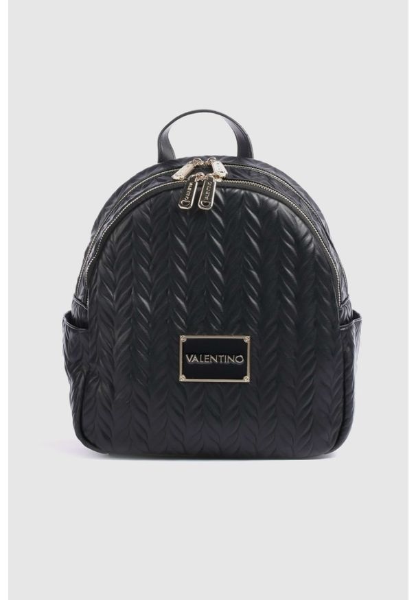 Valentino by Mario Valentino - VALENTINO Tłoczony czarny plecak z logo sunny re backpack. Kolor: czarny