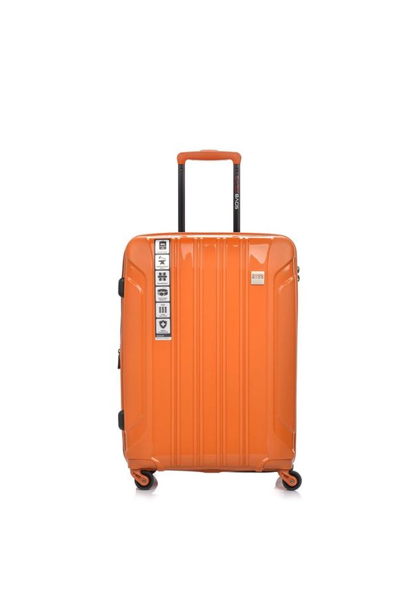 SWISSBAGS - Walizka na kółkach SwissBags Tourist pomarańczowa - średnia 74-90 l. Kolor: pomarańczowy. Materiał: materiał. Wzór: napisy. Styl: elegancki, klasyczny