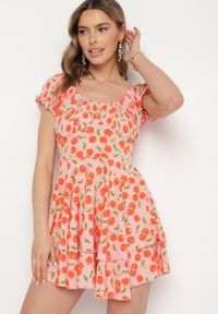 Born2be - Różowa Rozkloszowana Sukienka z Bawełną z Motywem Wiśni Lunadessa. Okazja: na imprezę, na co dzień. Kolor: różowy. Materiał: bawełna. Sezon: lato. Typ sukienki: proste. Styl: klasyczny, casual, elegancki #3