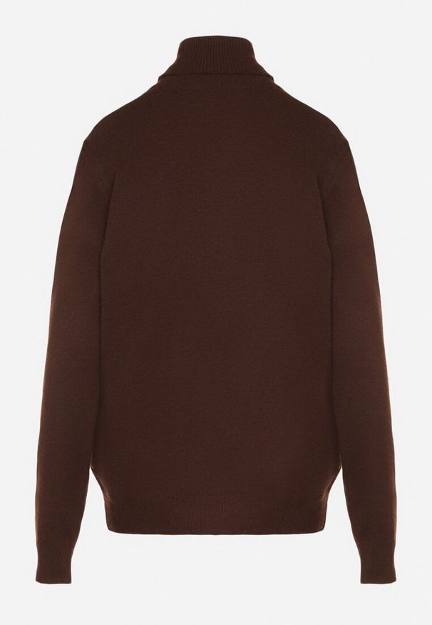 Born2be - Brązowy Casualowy Golf z Wełną o Prostym Kroju Reiselia. Okazja: na co dzień. Typ kołnierza: golf. Kolor: brązowy. Materiał: wełna. Styl: casual