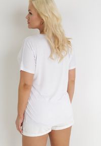 Born2be - Biały Bawełniany T-shirt z Krótkim Rękawem z Nadrukiem w Koty z Cekinami Canila. Kolekcja: plus size. Kolor: biały. Materiał: bawełna. Długość rękawa: krótki rękaw. Długość: krótkie. Wzór: nadruk #2
