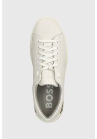 BOSS sneakersy skórzane Clint kolor biały 50502885. Nosek buta: okrągły. Zapięcie: sznurówki. Kolor: biały. Materiał: materiał #4