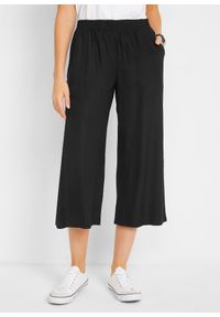 bonprix - Spodnie 3/4 z elastyczną gumką w talii, z wiskozy. Kolor: czarny. Materiał: wiskoza #1