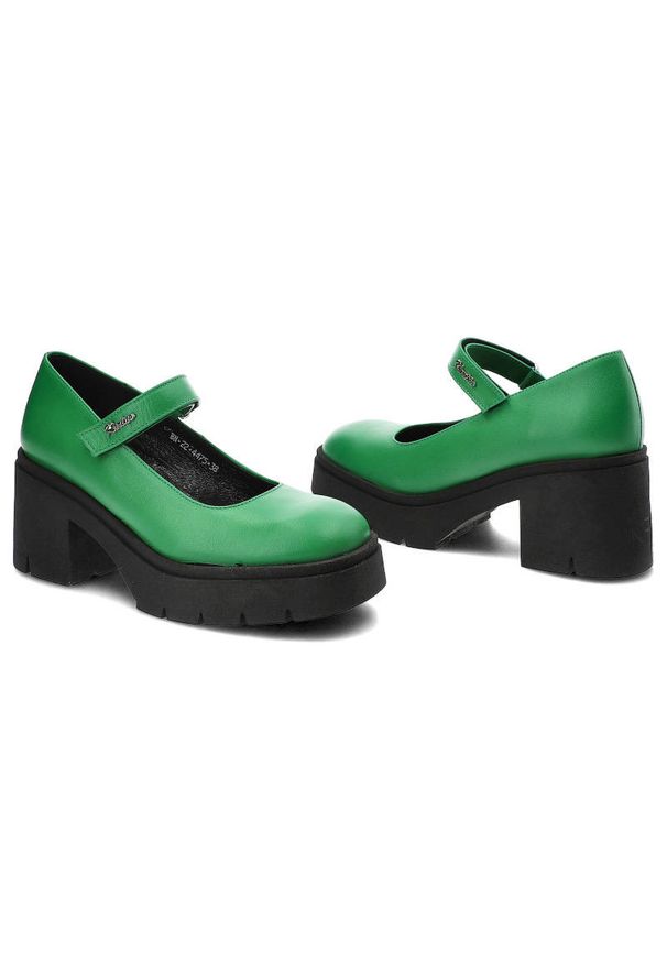 Zielone Półbuty Karino Skórzane Buty Na Obcasie. Zapięcie: rzepy. Kolor: zielony. Materiał: skóra. Szerokość cholewki: normalna. Obcas: na obcasie. Wysokość obcasa: średni