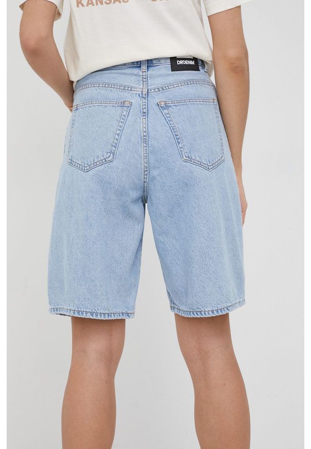 Dr. Denim szorty jeansowe damskie gładkie high waist. Okazja: na co dzień. Stan: podwyższony. Kolor: niebieski. Materiał: denim, jeans. Wzór: gładki. Styl: casual