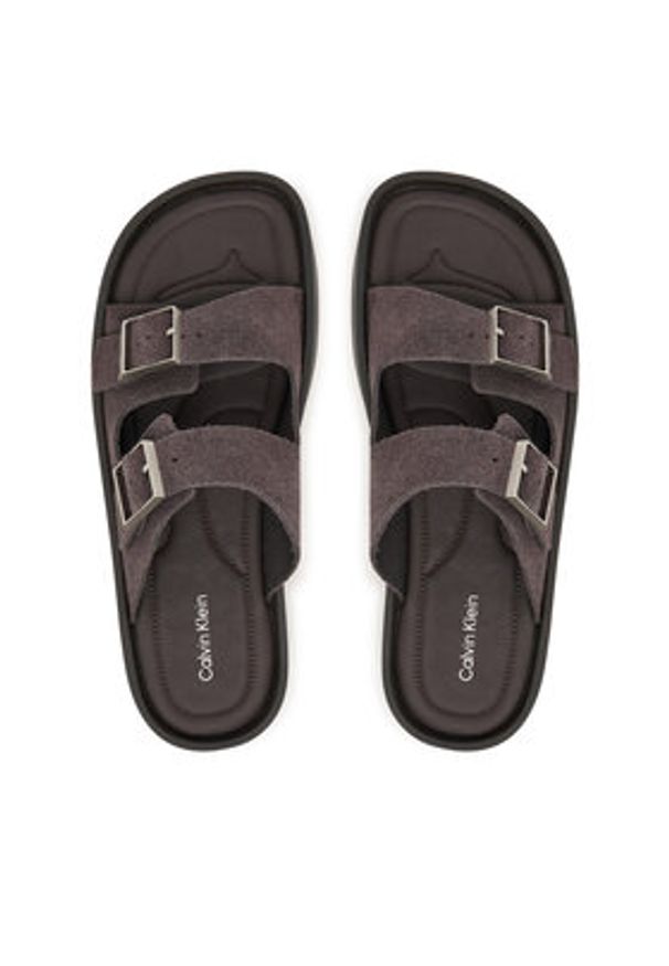 Calvin Klein Klapki Ergon Double Bar Sandal Su HM0HM02094 Brązowy. Kolor: brązowy. Materiał: zamsz, skóra