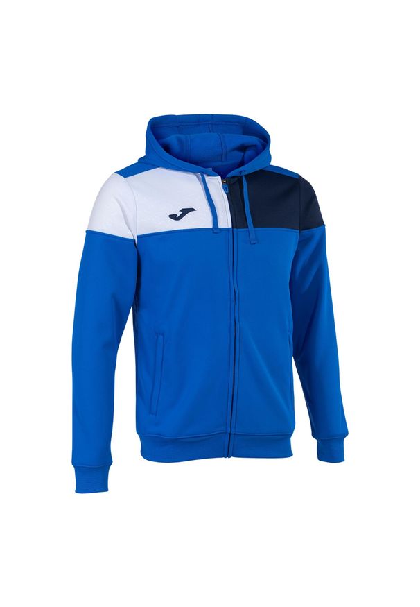 Kurtka dresowa z kapturem dla dzieci Joma Crew V. Typ kołnierza: kaptur. Kolor: wielokolorowy, niebieski, biały. Materiał: dresówka. Sport: piłka nożna, fitness