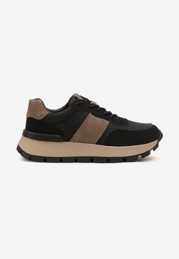 Born2be - Czarno-Brązowe Sneakersy na Grubej Podeszwie Ellitte. Okazja: na co dzień. Kolor: czarny. Materiał: jeans