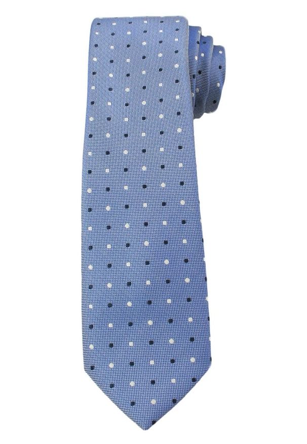 Męski Krawat w Biało-Granatowe Groszki - 6 cm - Angelo di Monti, Niebieski. Kolor: niebieski. Wzór: grochy