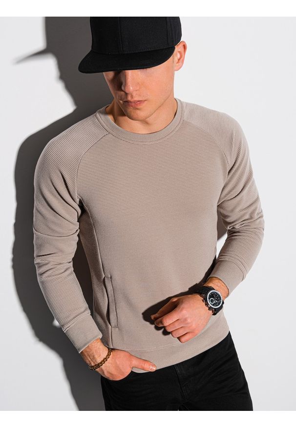 Ombre Clothing - Bluza męska bez kaptura B1156 - brązowa - XXL. Typ kołnierza: bez kaptura. Kolor: brązowy. Materiał: bawełna, dresówka, dzianina, jeans, poliester