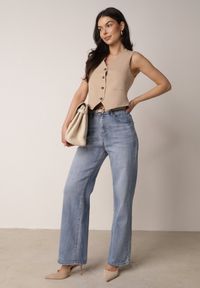 Born2be - Niebieskie Szerokie Jeansy z Bawełny z Wysokim Stanem Berinielle. Okazja: na co dzień. Stan: podwyższony. Kolor: niebieski. Styl: casual, klasyczny, elegancki #1