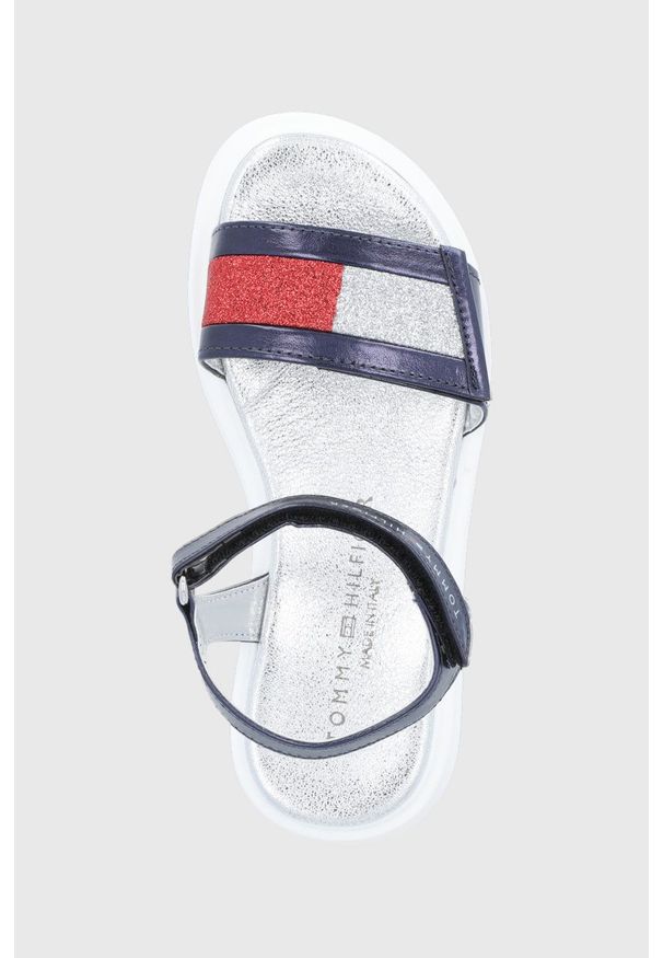 TOMMY HILFIGER - Tommy Hilfiger sandały dziecięce kolor granatowy. Zapięcie: rzepy. Kolor: niebieski. Materiał: skóra, guma, materiał. Obcas: na platformie