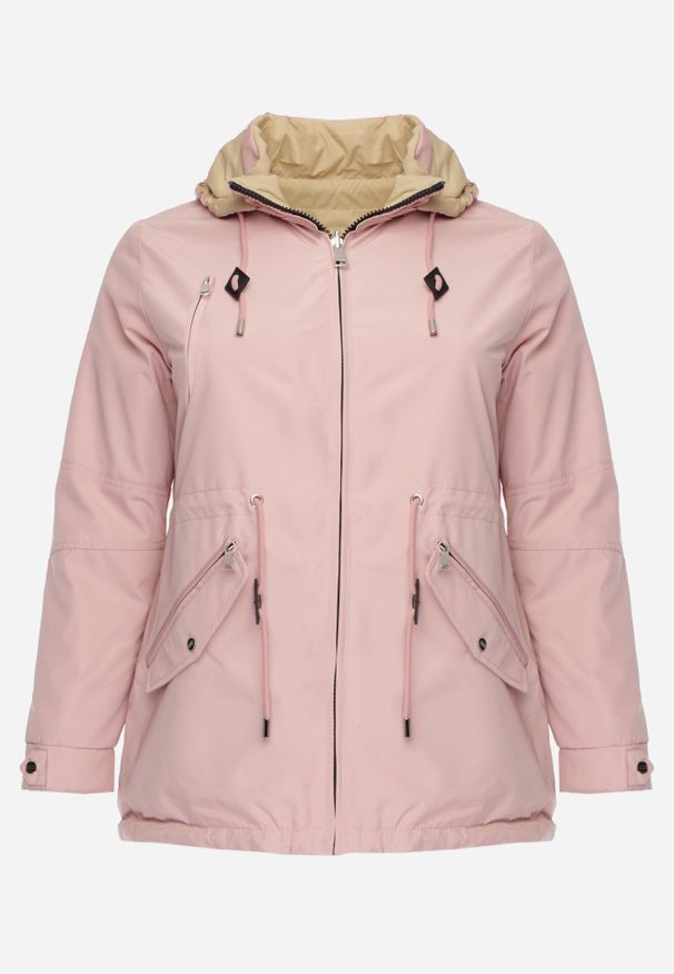 Born2be - Różowo-Beżowa Przejściowa Kurtka Dwustronna o Kroju Parki z Pikowaniem Wewnątrz Zidelle. Typ kołnierza: kaptur. Kolor: różowy. Materiał: poliester, jeans. Styl: sportowy