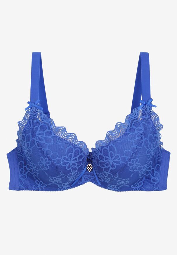 Born2be - Niebieski Biustonosz z Koronką i Regulowanymi Ramiączkami Tinamalli. Kolor: niebieski. Materiał: koronka. Wzór: koronka