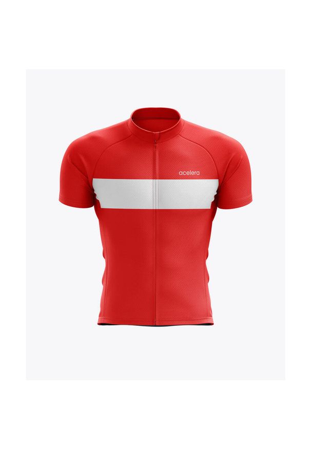 ACELERA - Męska koszulka kolarska Essential z krótkim rękawem. Kolor: czerwony, wielokolorowy, biały. Materiał: materiał. Długość rękawa: krótki rękaw. Długość: krótkie. Sport: kolarstwo