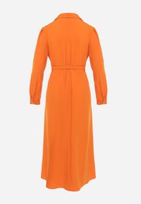 Born2be - Pomarańczowa Rozkloszowana Sukienka Maxi z Koszulową Górą i Wiązanym Paskiem Indiga. Kolor: pomarańczowy. Materiał: materiał. Wzór: jednolity. Typ sukienki: koszulowe. Długość: maxi #4
