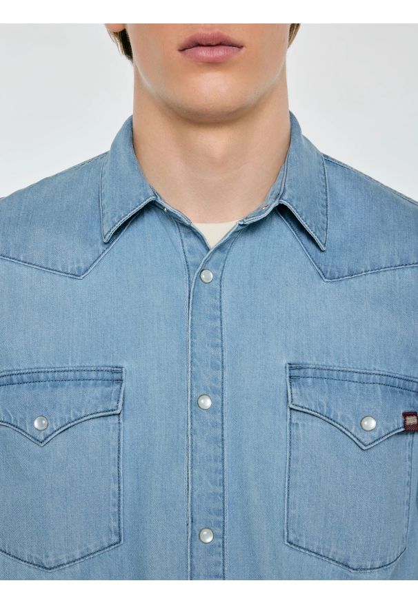 Big-Star - Koszula męska jeansowa z linii Authentic niebieska Short Sleeve Western 267. Okazja: na co dzień. Kolor: niebieski. Materiał: jeans. Sezon: lato. Styl: casual