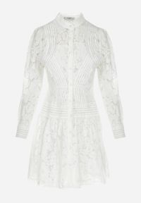 Born2be - Biała Koszulowa Sukienka z Koronką Jolley. Kolor: biały. Materiał: koronka. Długość rękawa: długi rękaw. Wzór: koronka. Typ sukienki: koszulowe. Długość: mini #6