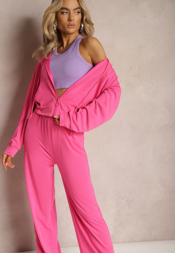 Renee - Jasnoniebieski Komplet Dresowy 2 Częściowy Luźne Spodnie i Bluza z Kapturem Fivana. Kolor: niebieski. Materiał: dresówka