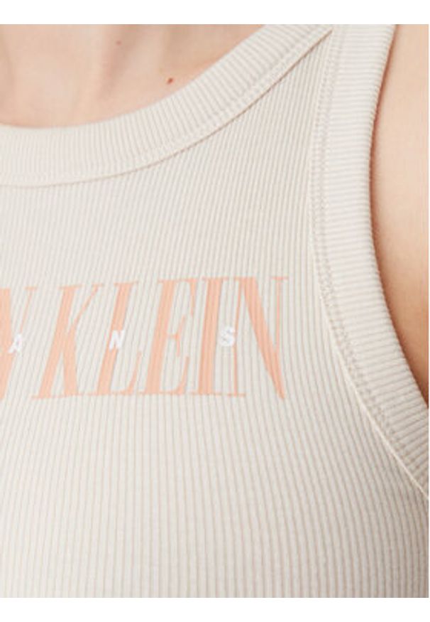 Calvin Klein Jeans Top Varsity J20J225520 Beżowy Slim Fit. Kolor: beżowy. Materiał: bawełna