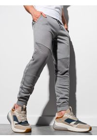 Ombre Clothing - Spodnie męskie dresowe P954 - szare - XL. Kolor: szary. Materiał: dresówka. Wzór: gładki #2