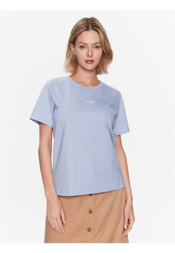 Calvin Klein Jeans T-Shirt Micro Logo K20K205454 Błękitny Regular Fit. Kolor: niebieski. Materiał: bawełna