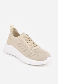 Born2be - Beżowe Dzianinowe Sneakersy na Grubej Podeszwie ze Żłobieniami Enolora. Okazja: na co dzień, na spacer. Kolor: beżowy. Materiał: dzianina. Szerokość cholewki: normalna. Sport: turystyka piesza, fitness #2
