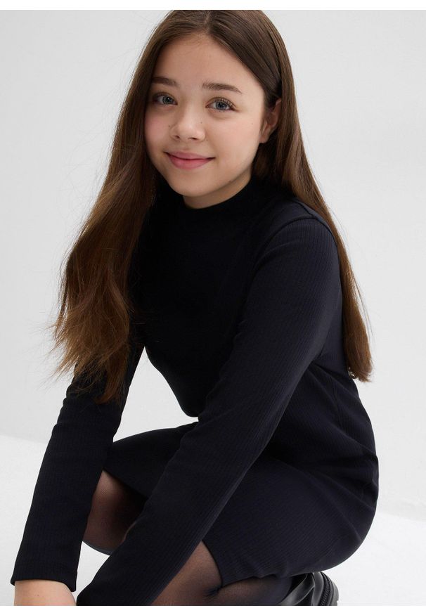 bonprix - Sukienka z dżerseju ze stójką. Typ kołnierza: kołnierzyk stójkowy. Kolor: czarny. Materiał: jersey. Długość rękawa: długi rękaw